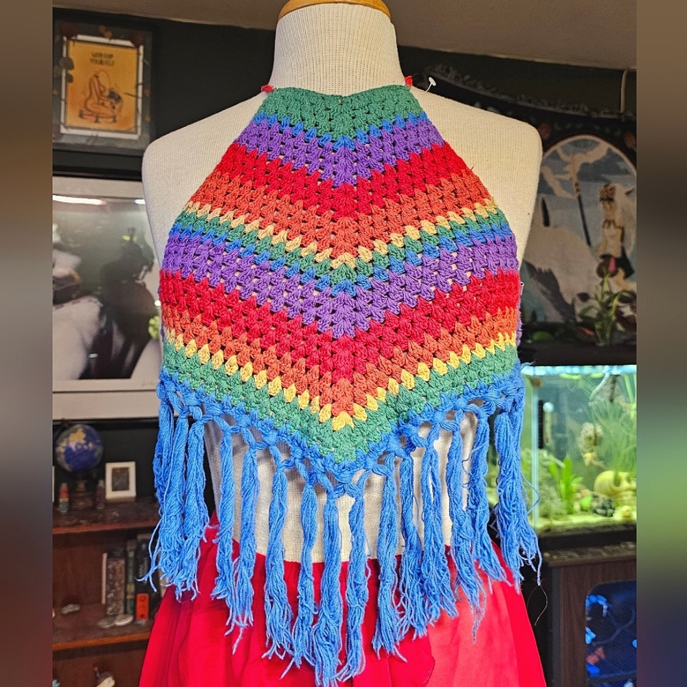 Lakhays Rainbow Crocheted Crop Top Size Medium